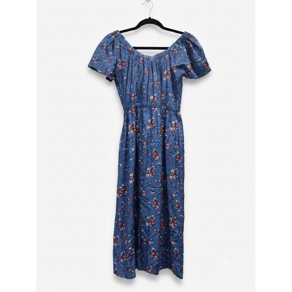 NWT French Connection Paris Floral Tie Front Midi Dress Denim Blue XS F10808